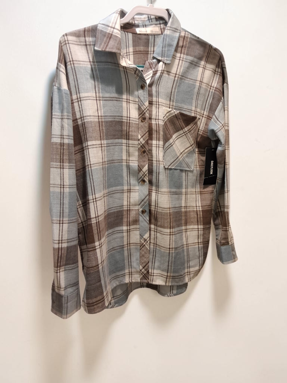 BE COOL Plaid Button-Down Shirt in Brown and Light Blue Tones